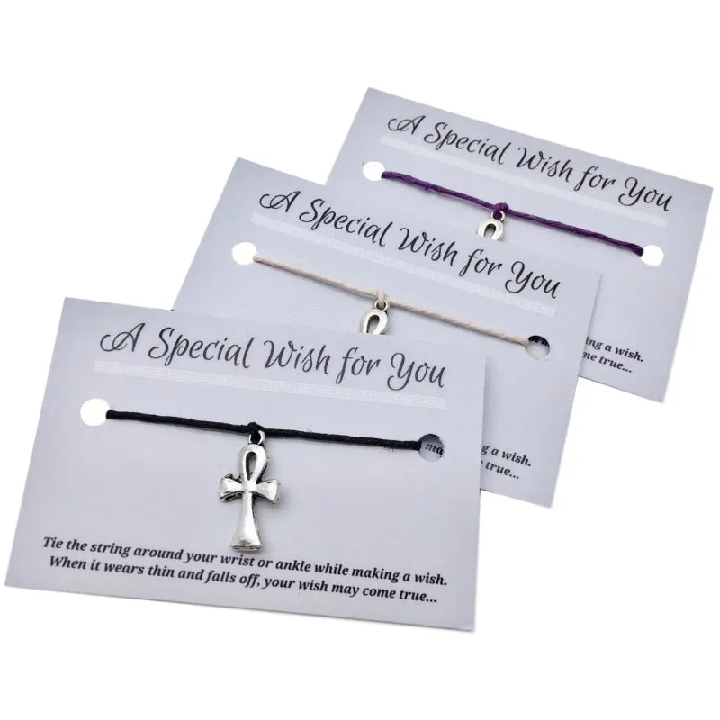 Ankh Charm Hemp Wish Bracelet - Colour Choice