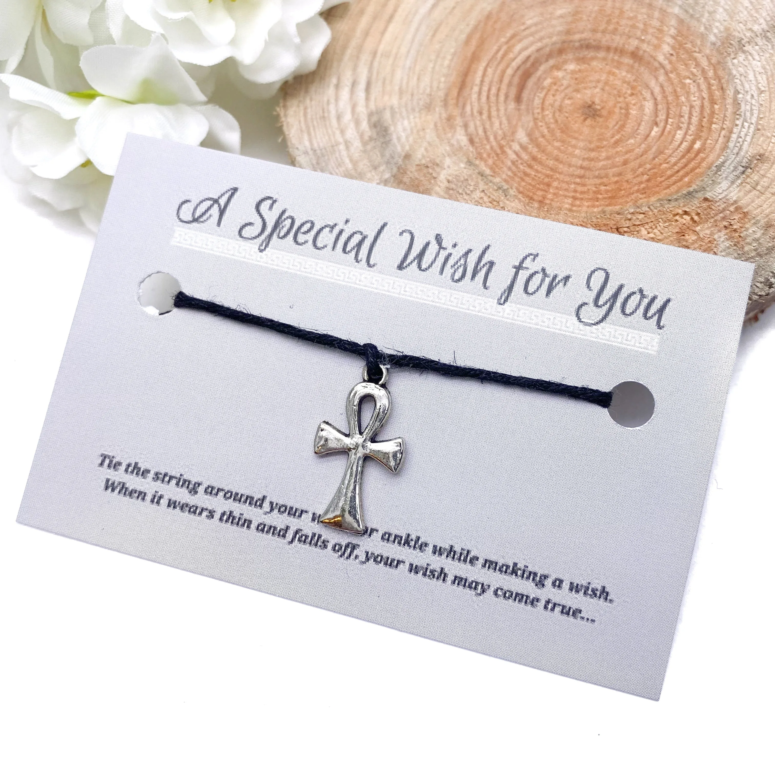 Ankh Charm Hemp Wish Bracelet - Colour Choice