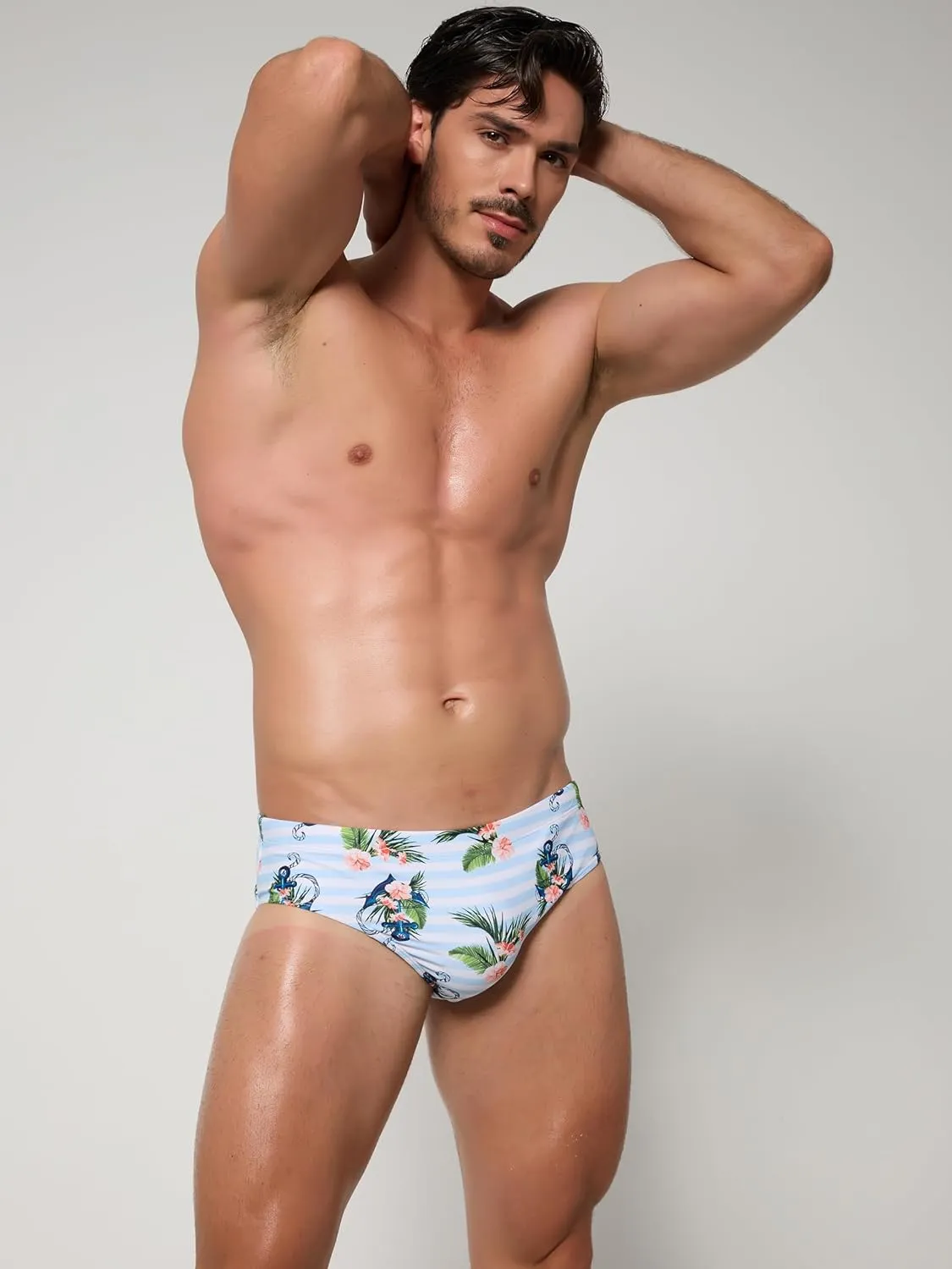 Arcweg Men's Swimming Trunks Briefs Low Waist with Removable Pad Swimwear Elastic Beach Shorts Boxers Underwear