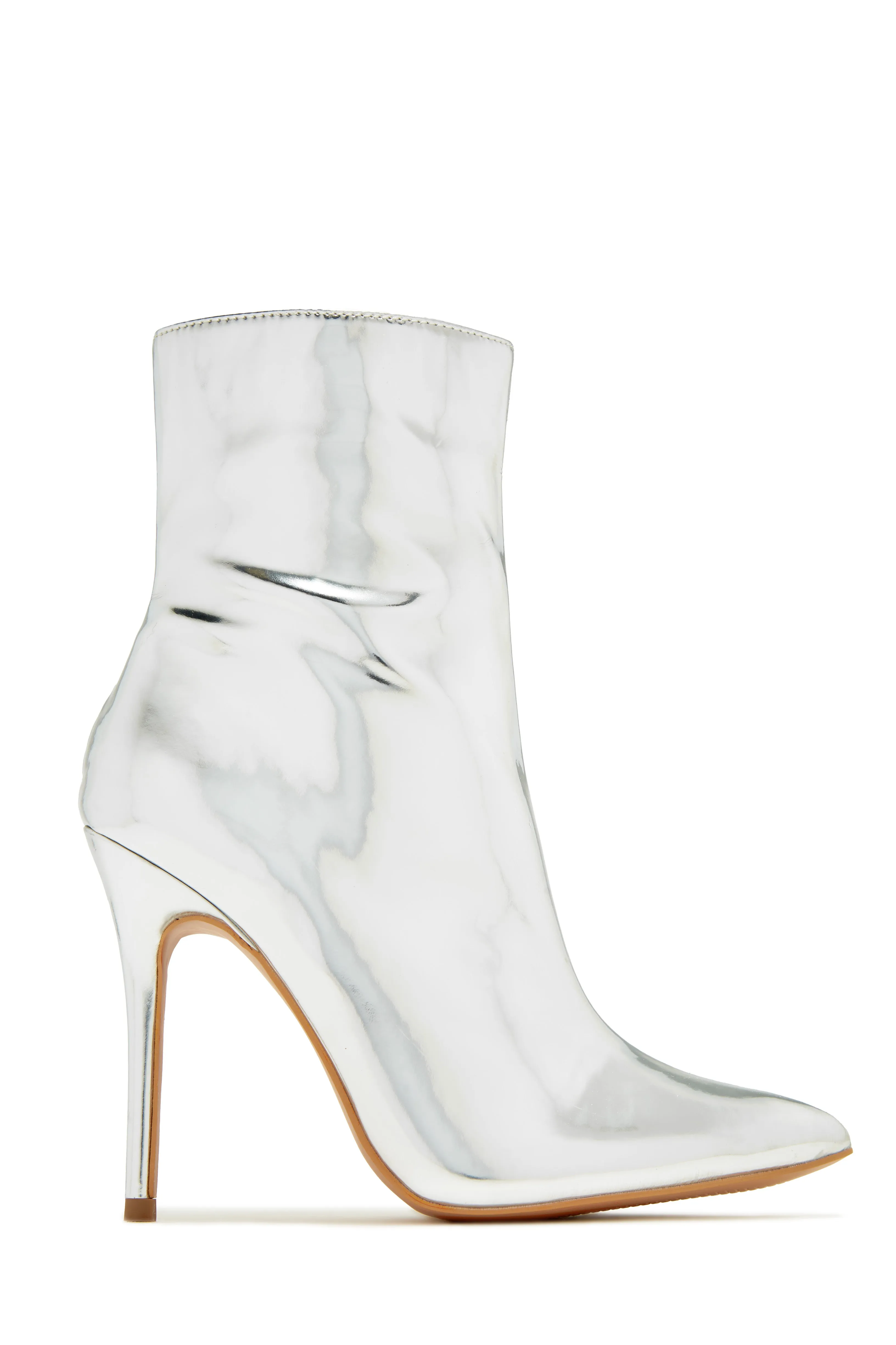 Azura Metallic Pointed Toe Ankle Boots - Silver
