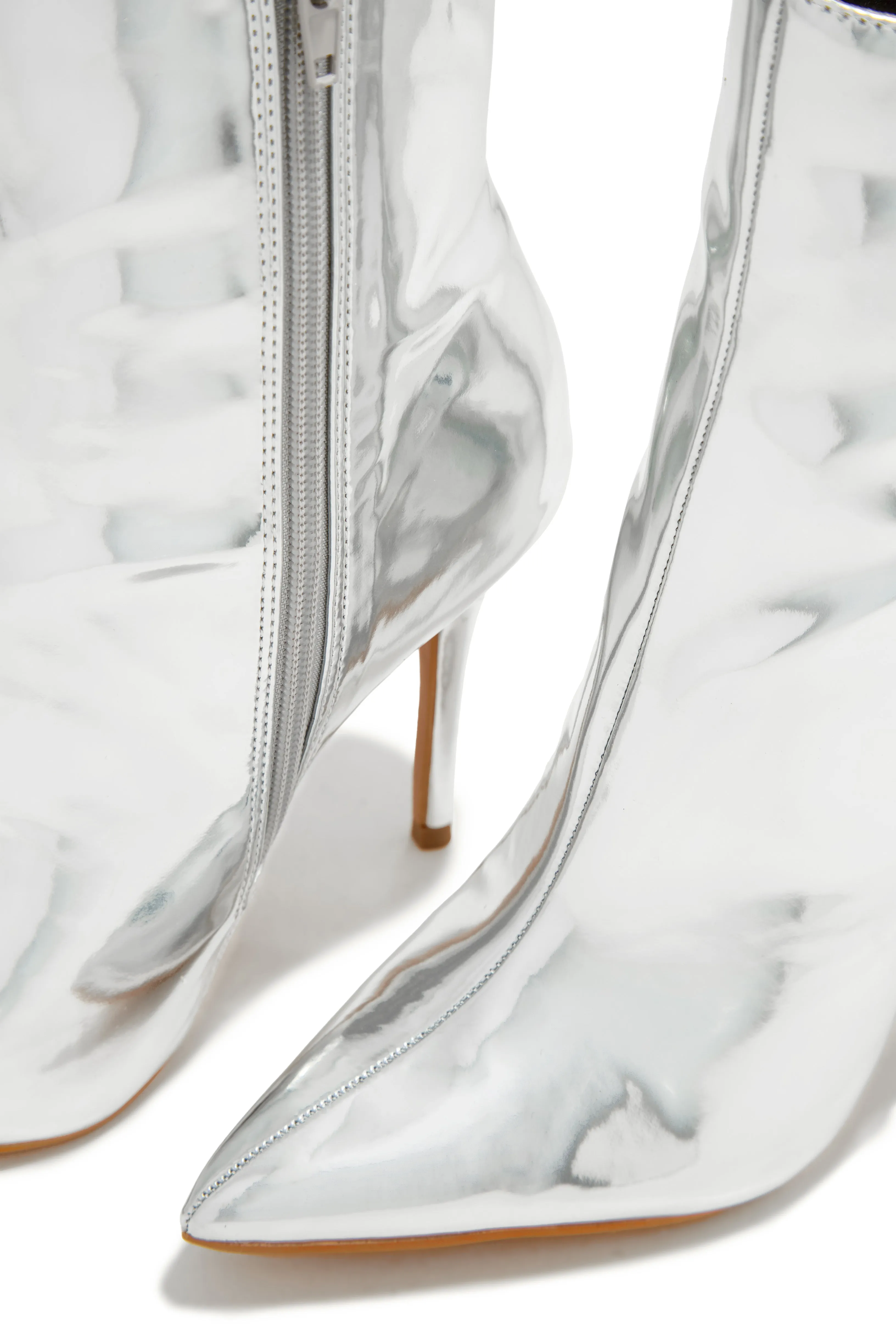 Azura Metallic Pointed Toe Ankle Boots - Silver