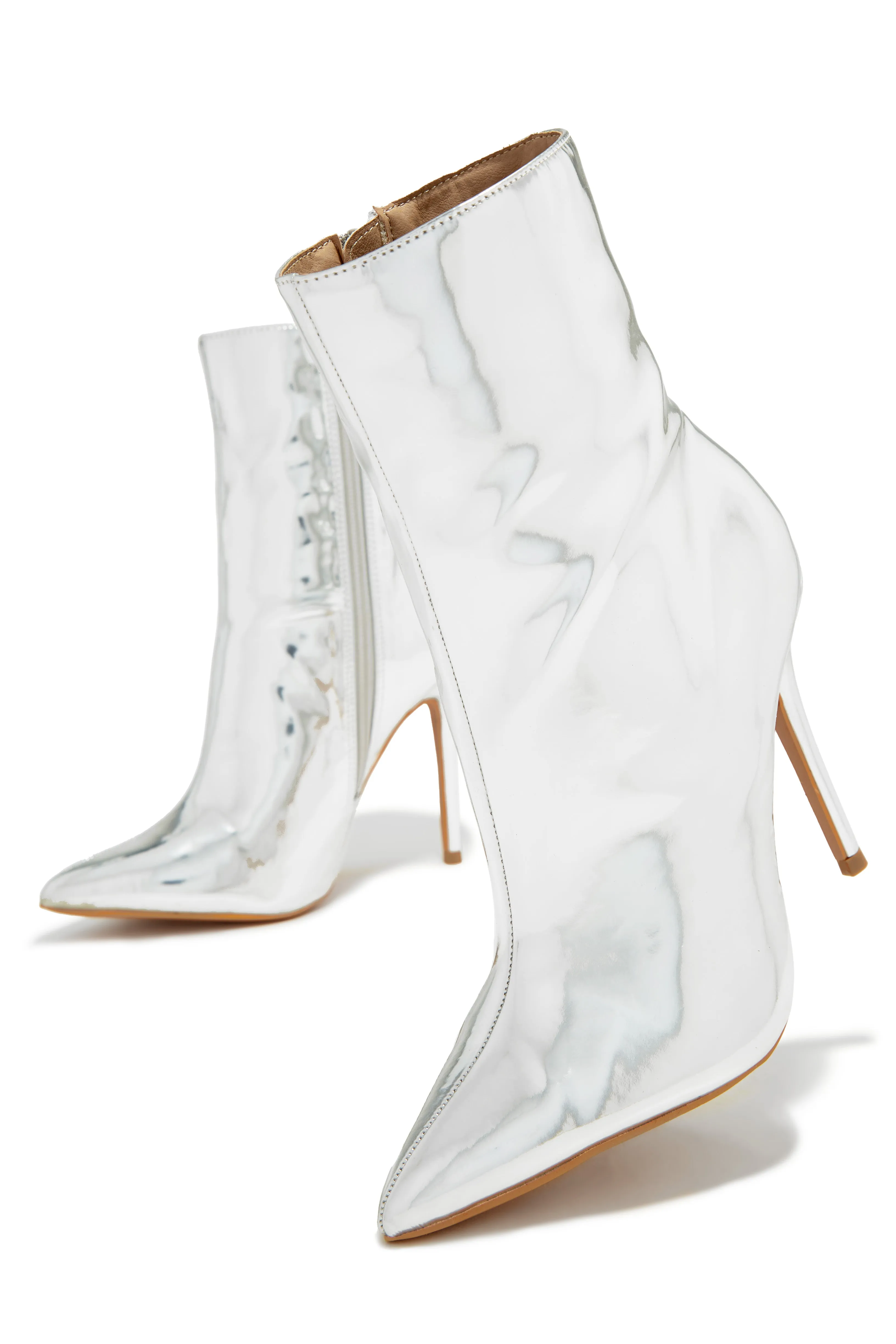 Azura Metallic Pointed Toe Ankle Boots - Silver