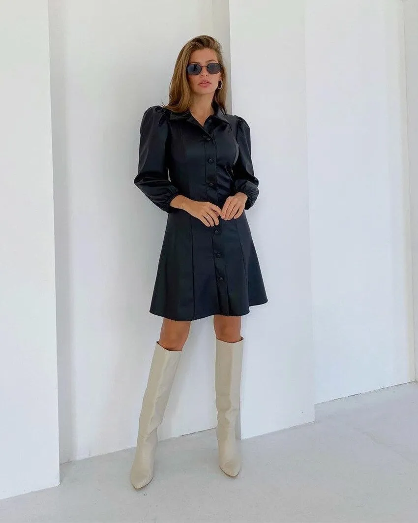 Blair Leather A-line Midi Dress