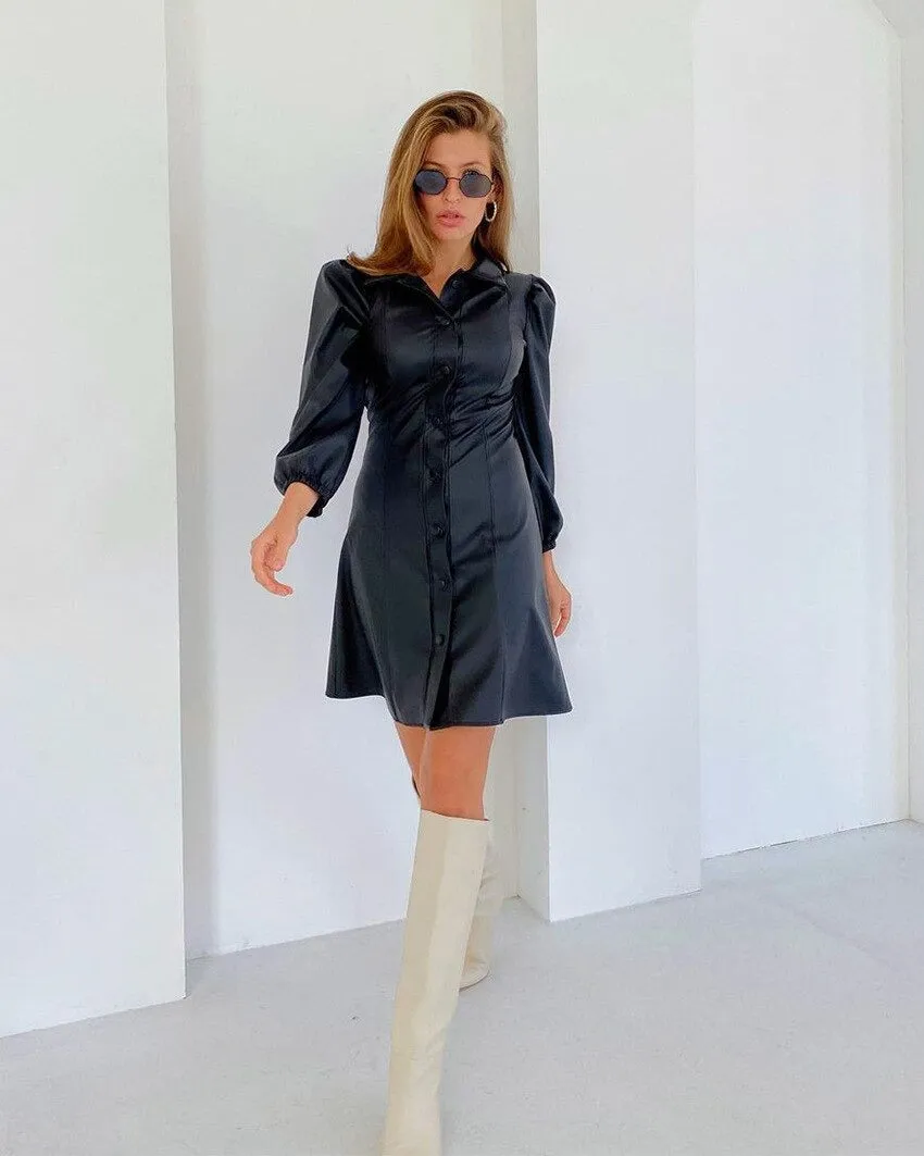 Blair Leather A-line Midi Dress