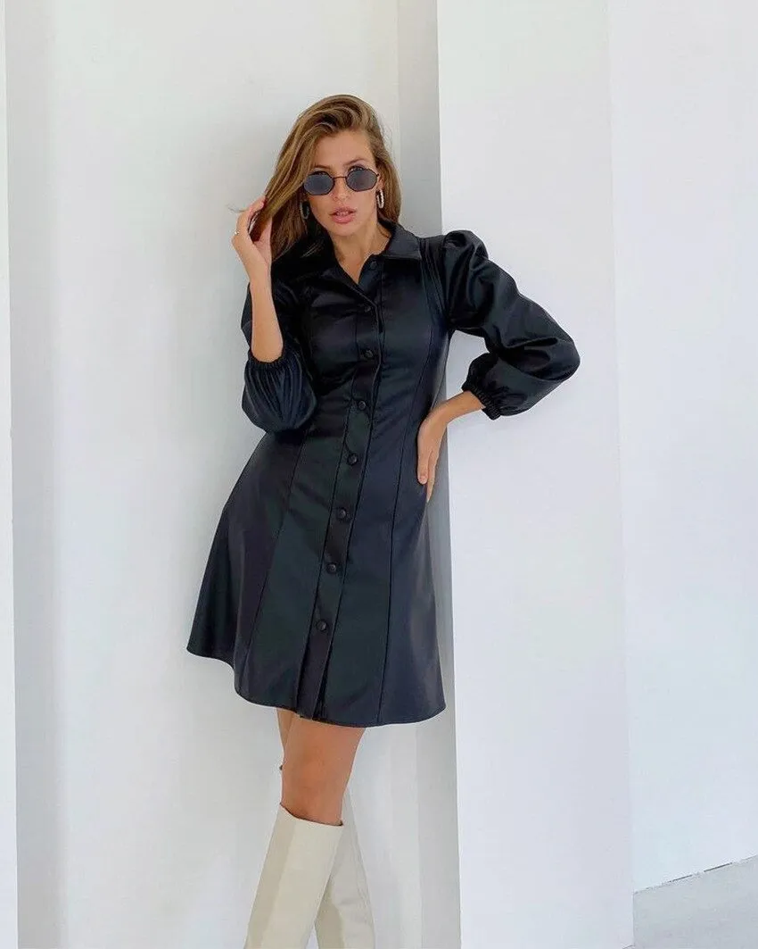 Blair Leather A-line Midi Dress