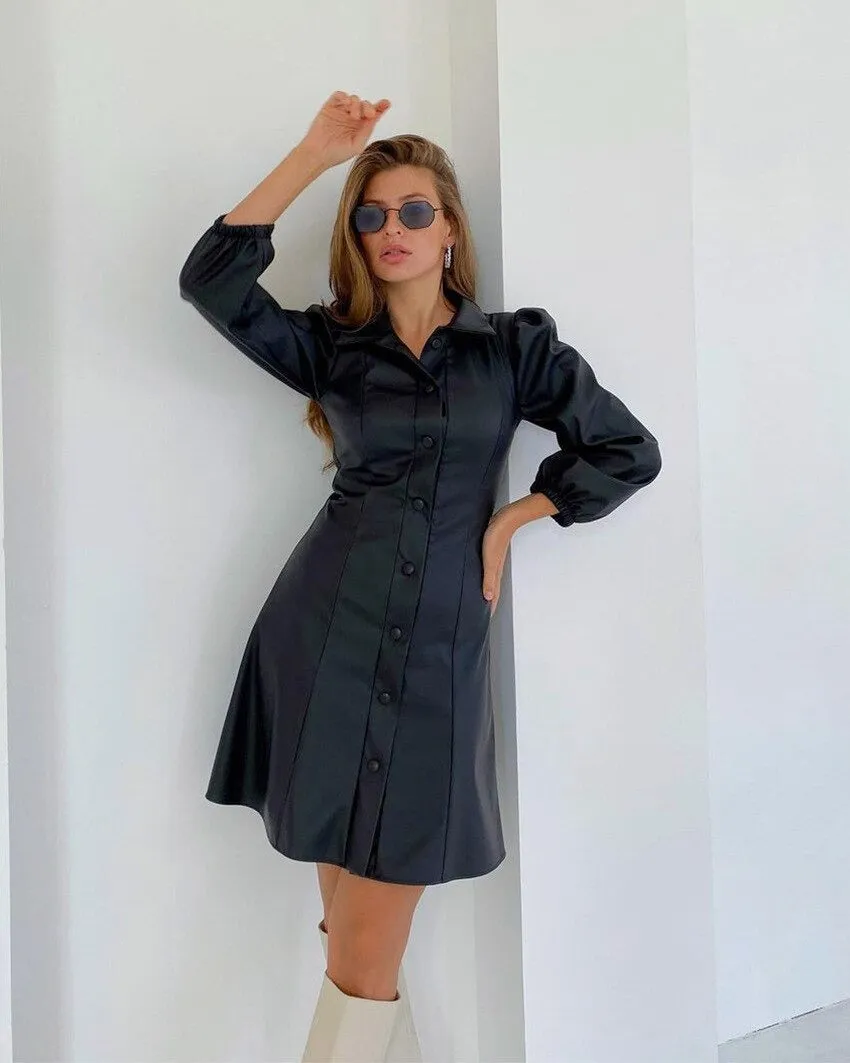 Blair Leather A-line Midi Dress