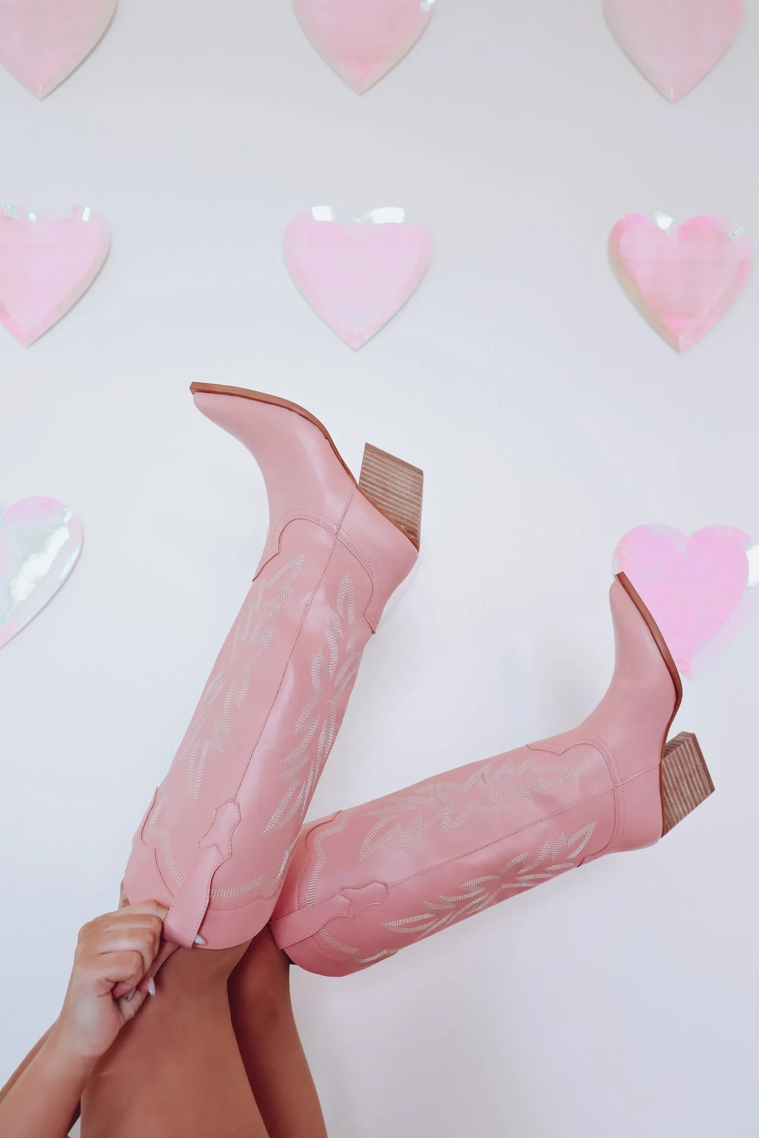 Cheyenne Western Knee High Boots - Pink