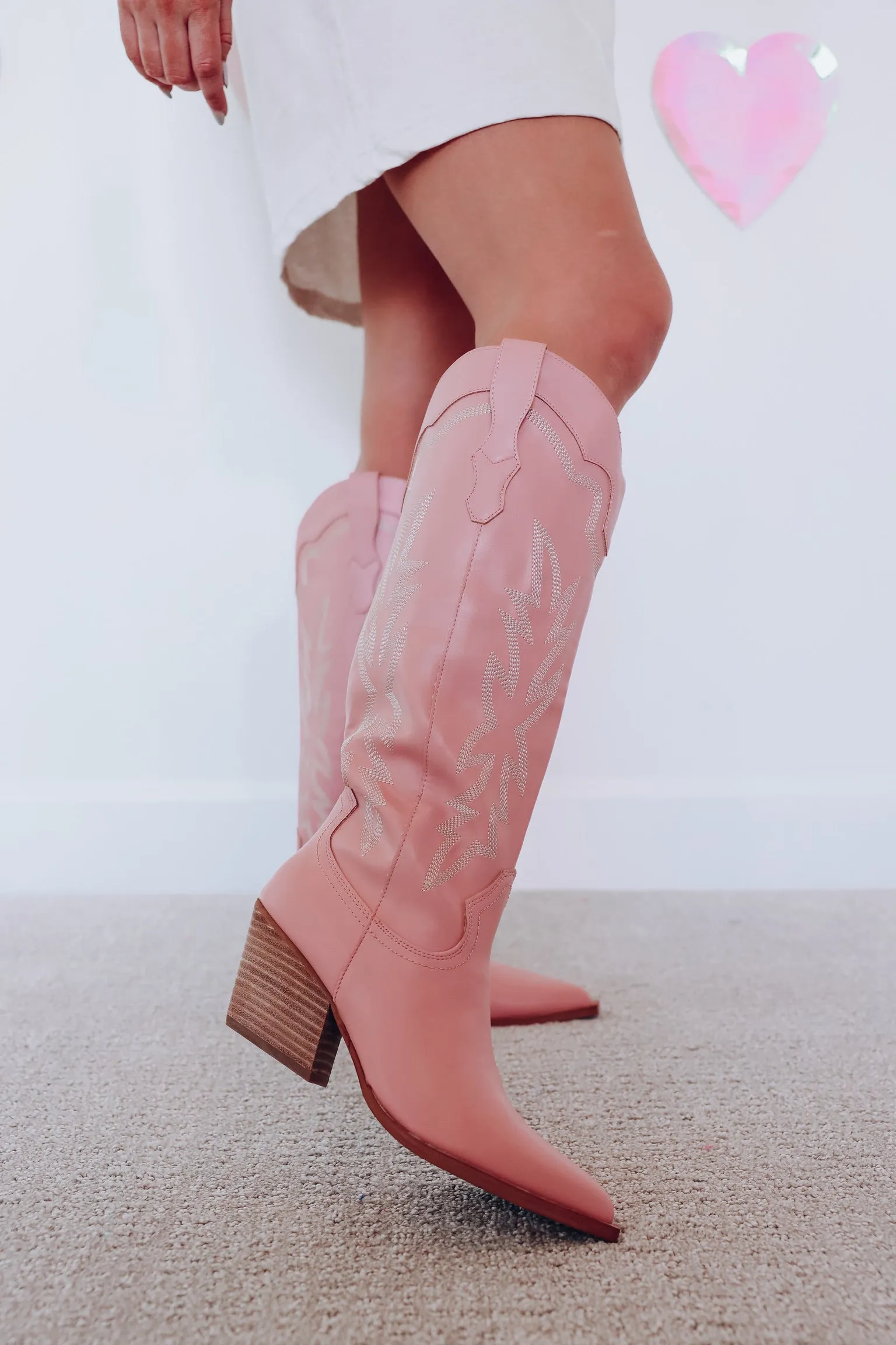 Cheyenne Western Knee High Boots - Pink