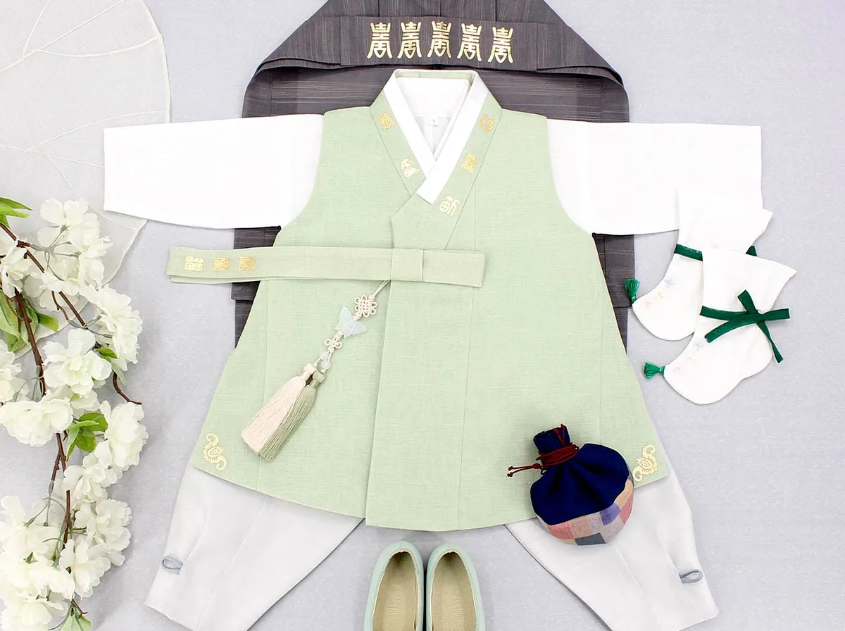 Classy Prince Baby Boy Hanbok in Light Green