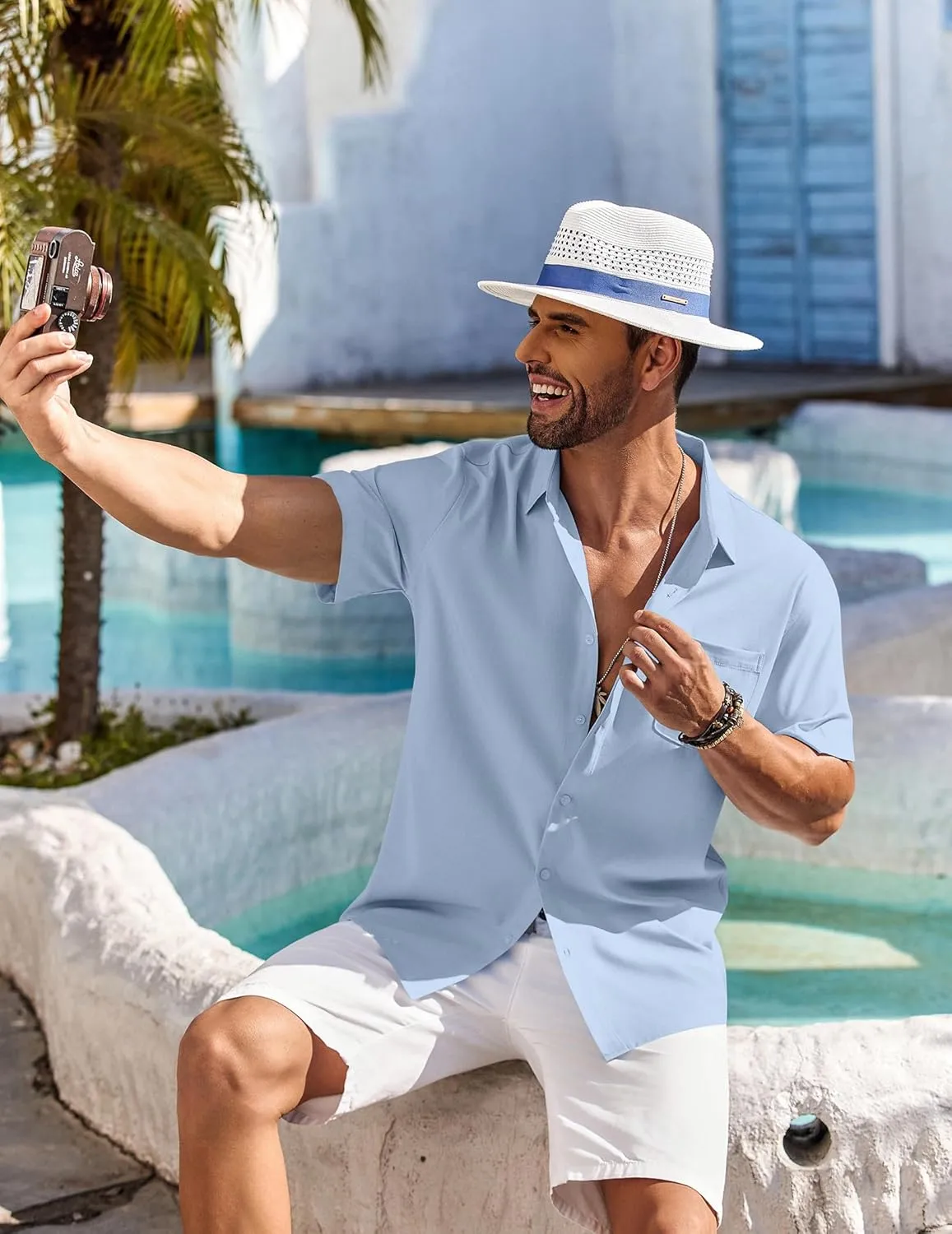 COOFANDY Shirts for Men Short Sleeve Button Down Shirt Casual Summer Beach Shirts