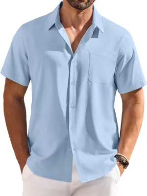 COOFANDY Shirts for Men Short Sleeve Button Down Shirt Casual Summer Beach Shirts
