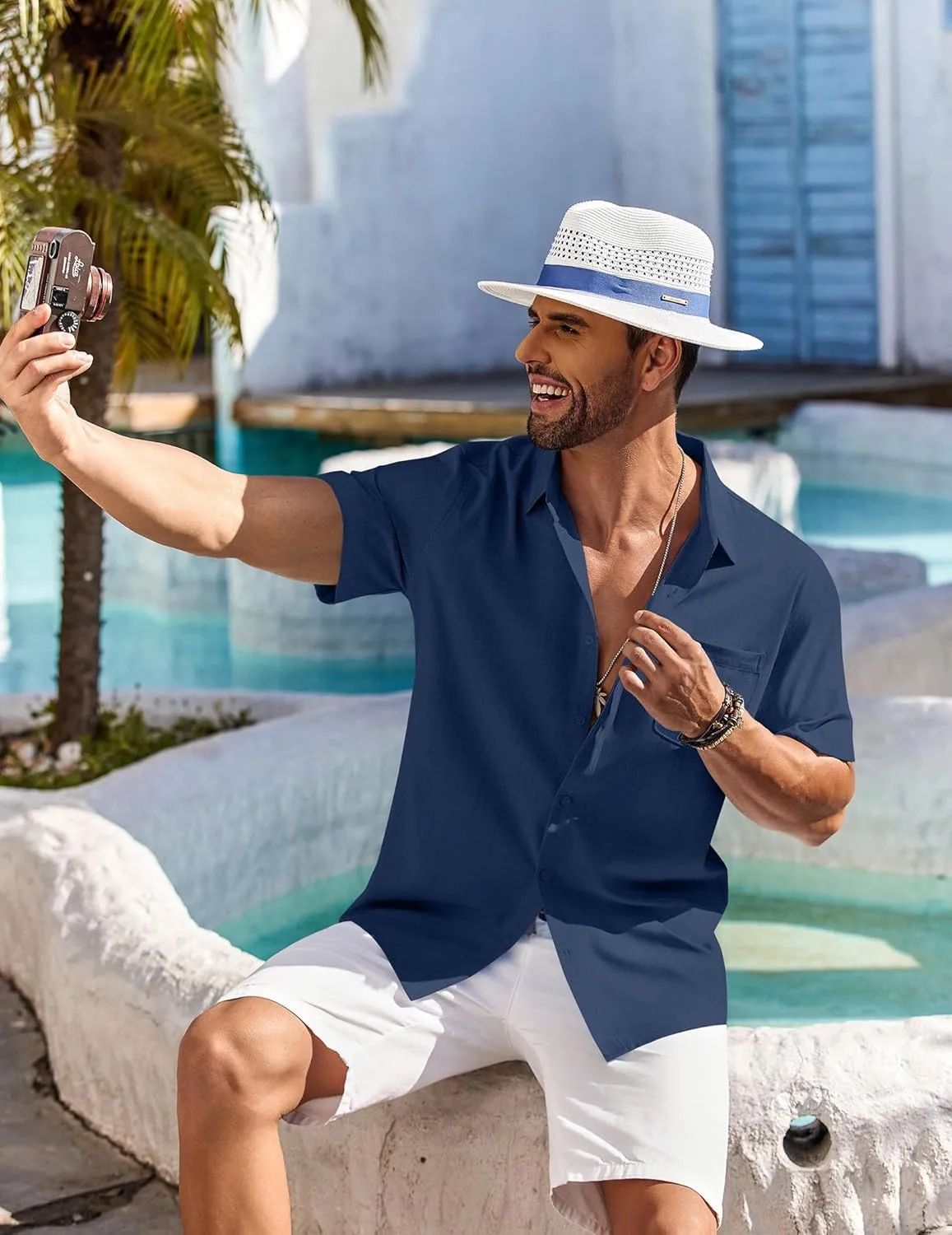 COOFANDY Shirts for Men Short Sleeve Button Down Shirt Casual Summer Beach Shirts