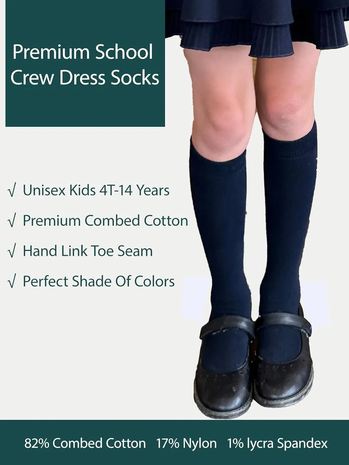 COTTON DAY 3 Pack Kids Girls Unisex Soft Knee High School Uniform Dress Socks Seamless Toe Black White Navy Blue Burgundy