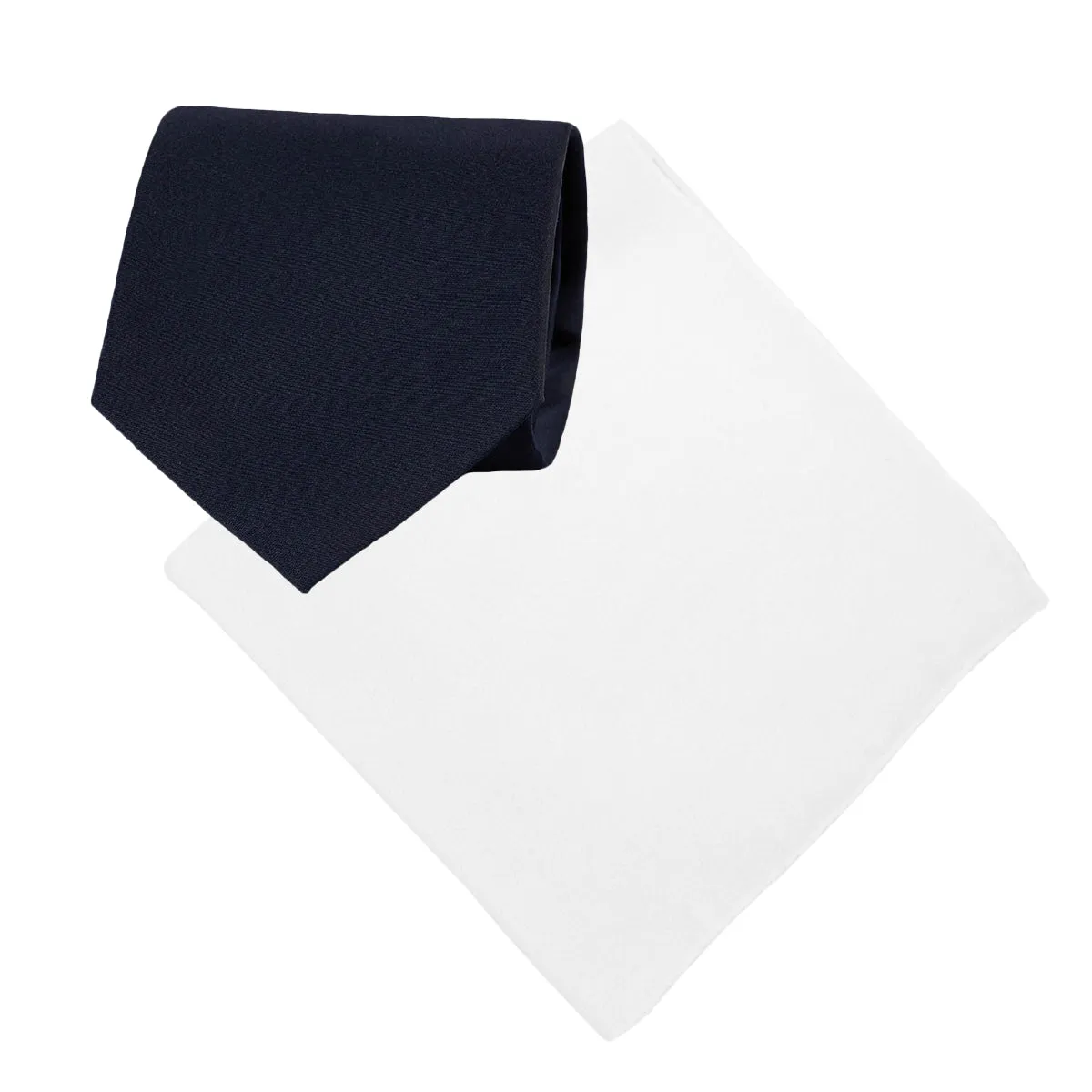 Dark blue plain hand made tie and white pocket square set - pure silk - Fumagalli 1891