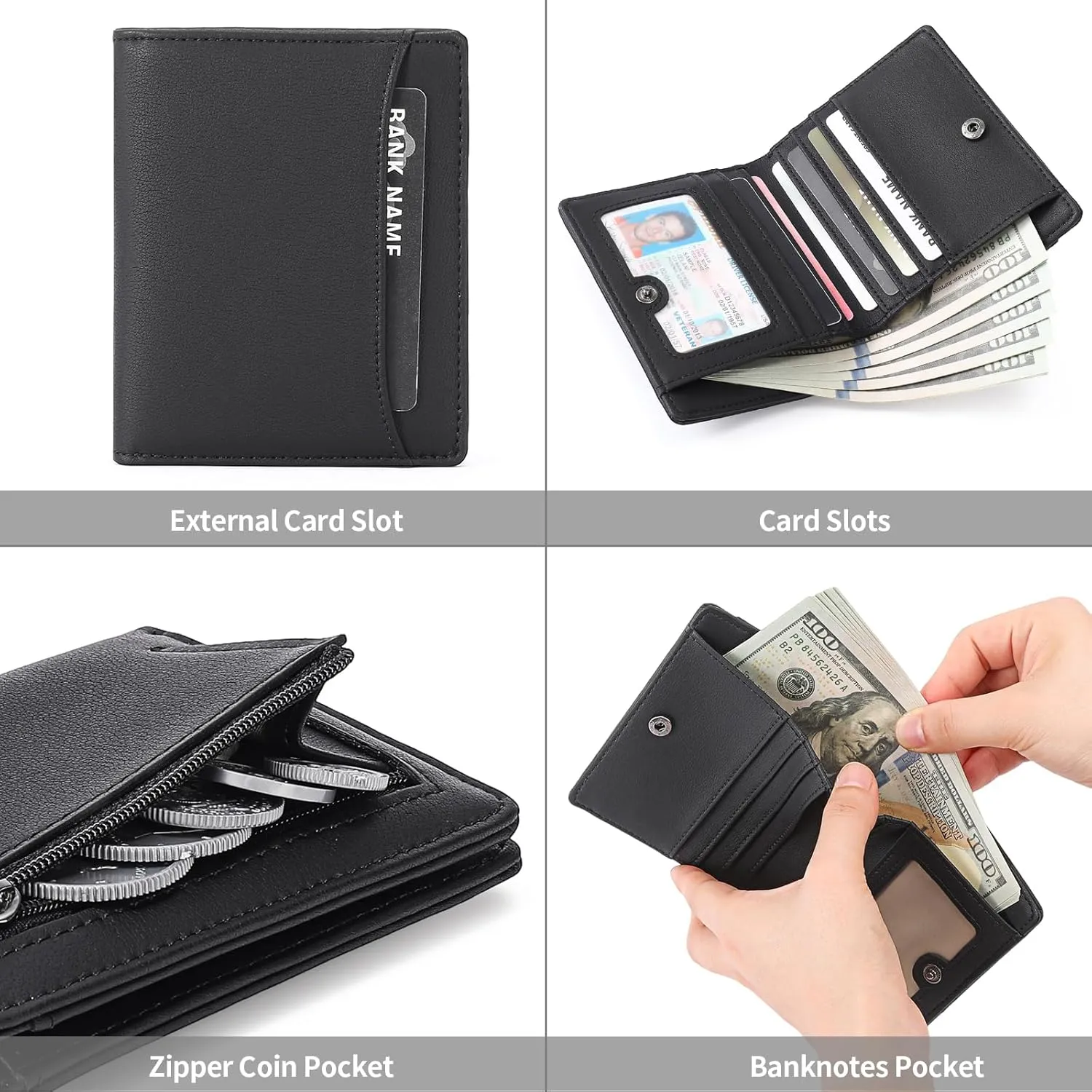 GAEKEAO Mens Wallet Slim Bifold RFID Blocking Thin Credit Card Holder Genuine Leather Minimalist Front Pocket Wallets for Men with Zipper Coin Pocket