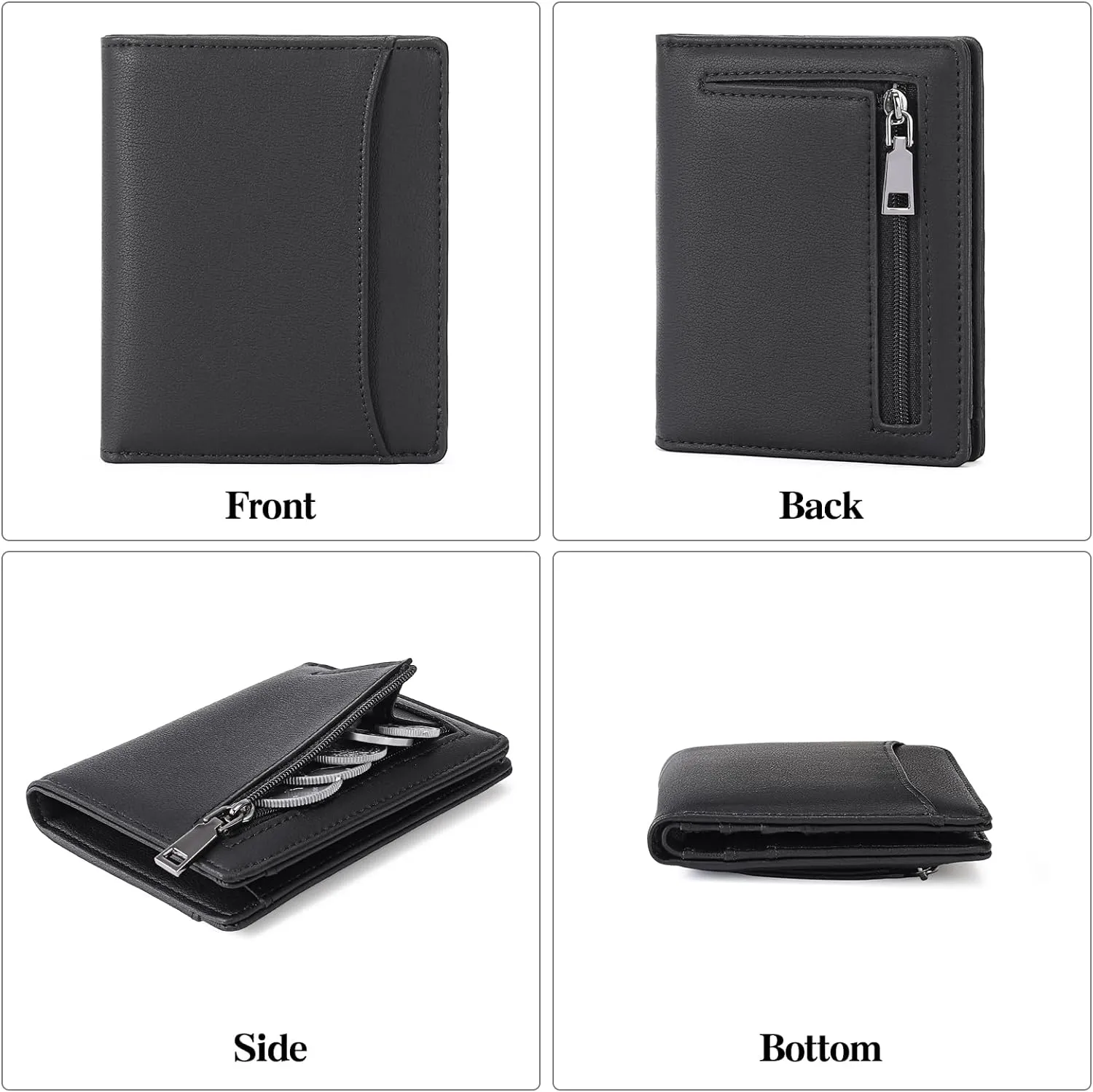 GAEKEAO Mens Wallet Slim Bifold RFID Blocking Thin Credit Card Holder Genuine Leather Minimalist Front Pocket Wallets for Men with Zipper Coin Pocket