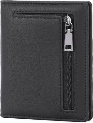 GAEKEAO Mens Wallet Slim Bifold RFID Blocking Thin Credit Card Holder Genuine Leather Minimalist Front Pocket Wallets for Men with Zipper Coin Pocket