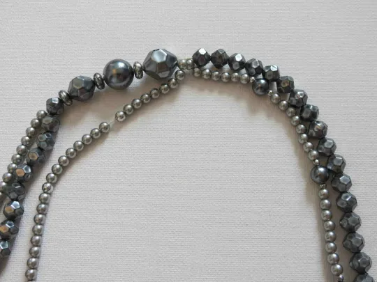Grey Asymmetrical Triple Strand Necklace - 1960s