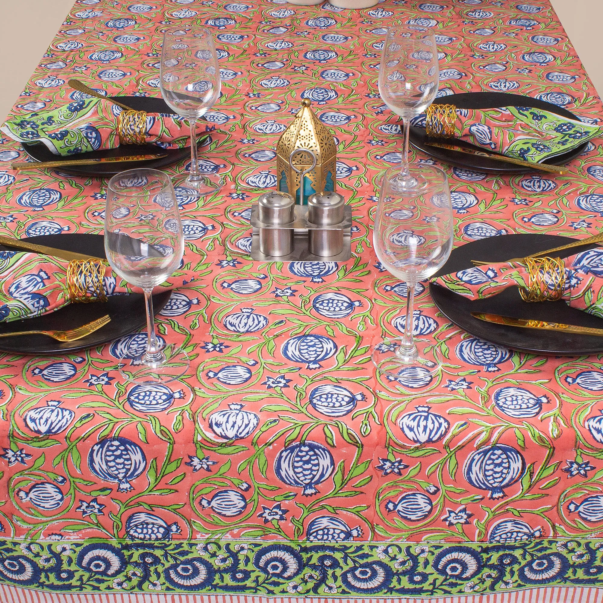 Hand Block Floral Print Pure Cotton Table Cover Cloth