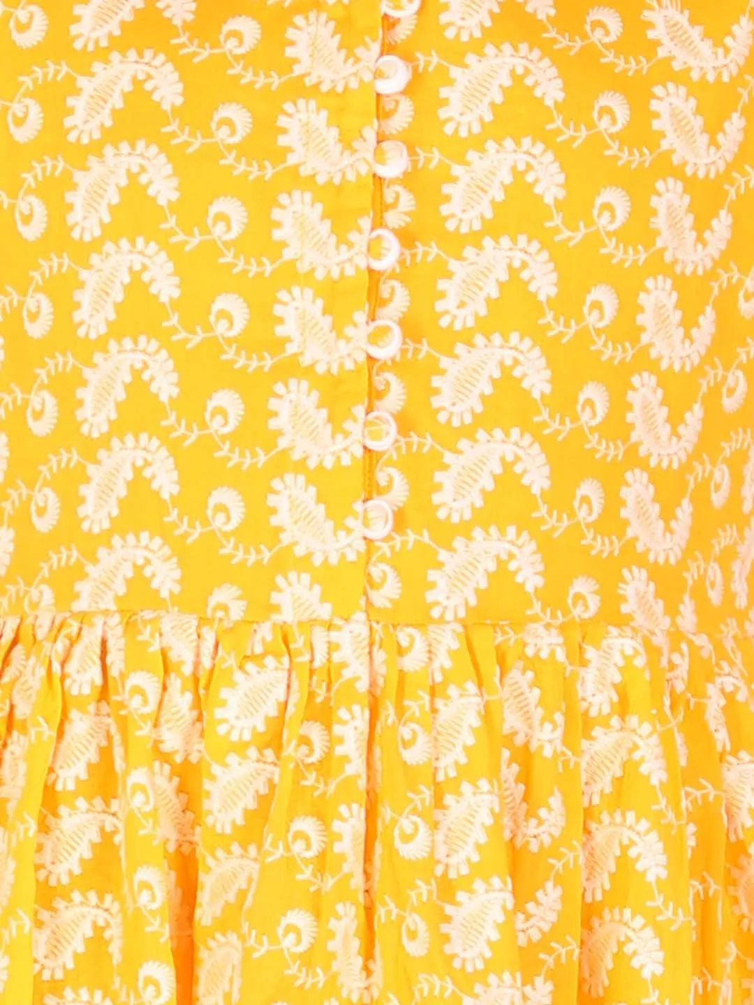 Jashvi Girl's Orange Pure Cotton Chikankari Kurta