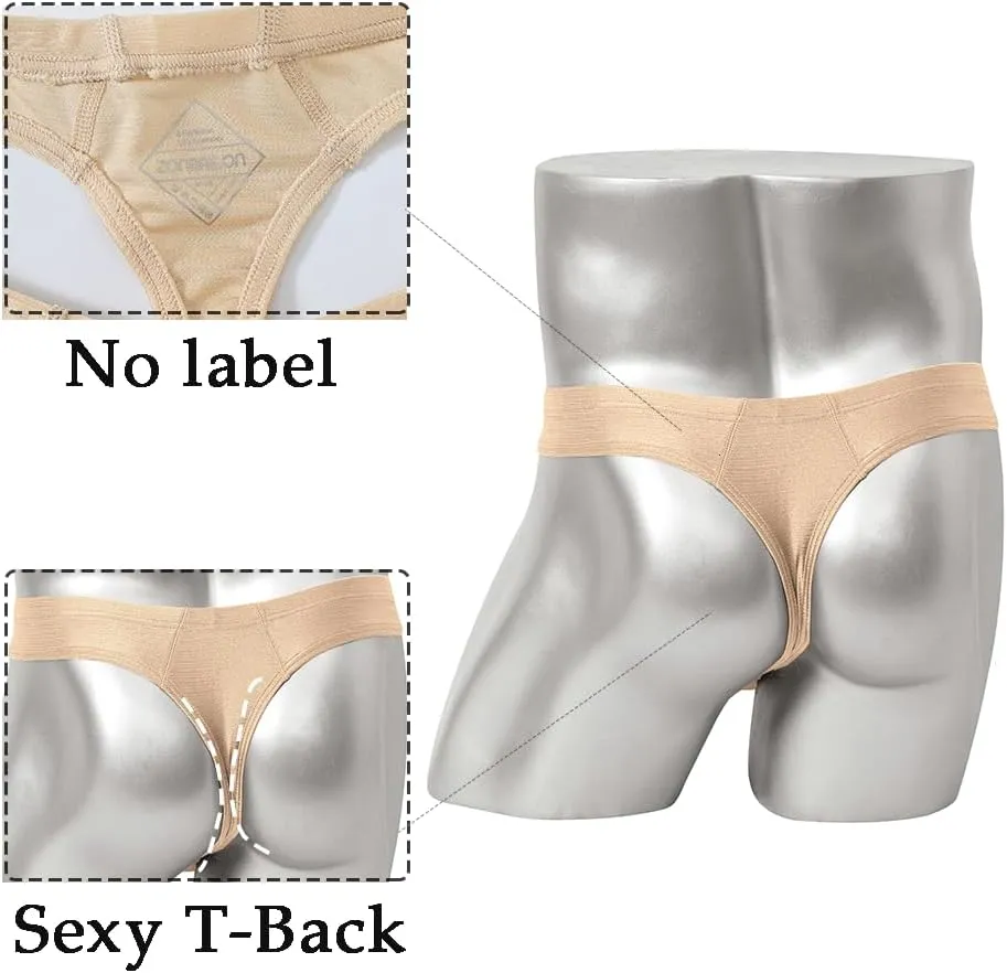 JINSHI Men's Thong Underwear Sexy Ice Silk Glossy G String Male Athletic Thongs T Back For Men Bikini Briefs
