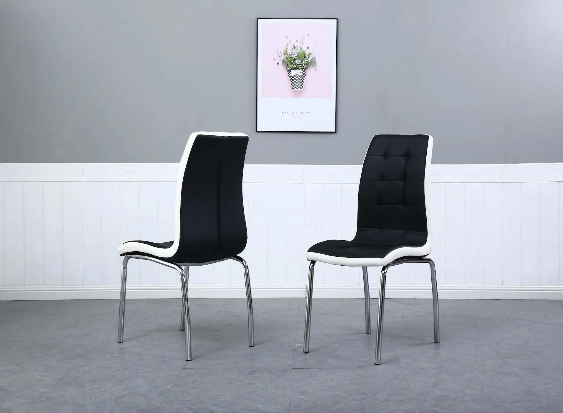 MONOCCO | 4 x Faux Leather Dining Chairs | Foam-Padded with a Chrome Frame | Colours: Black, Beige   White |