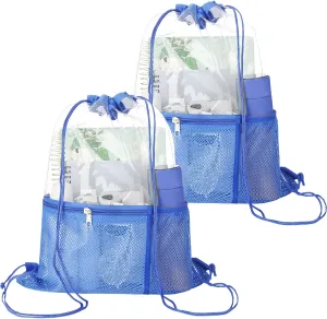 NATURAL STYLE 2 PACK Clear Drawstring Bag Stadium Approved, See Through Transparent PVC Drawstring Backpack, Clear Bag for for Concert Sport Festival Travel Work (Blue)