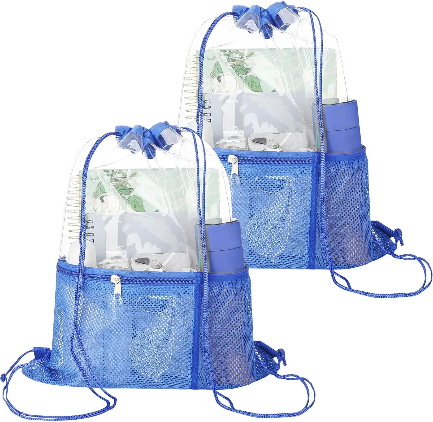NATURAL STYLE 2 PACK Clear Drawstring Bag Stadium Approved, See Through Transparent PVC Drawstring Backpack, Clear Bag for for Concert Sport Festival Travel Work (Blue)