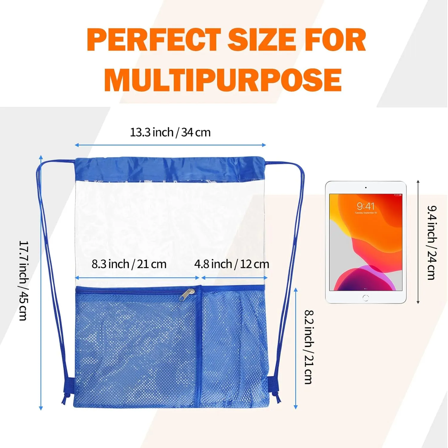 NATURAL STYLE 2 PACK Clear Drawstring Bag Stadium Approved, See Through Transparent PVC Drawstring Backpack, Clear Bag for for Concert Sport Festival Travel Work (Blue)