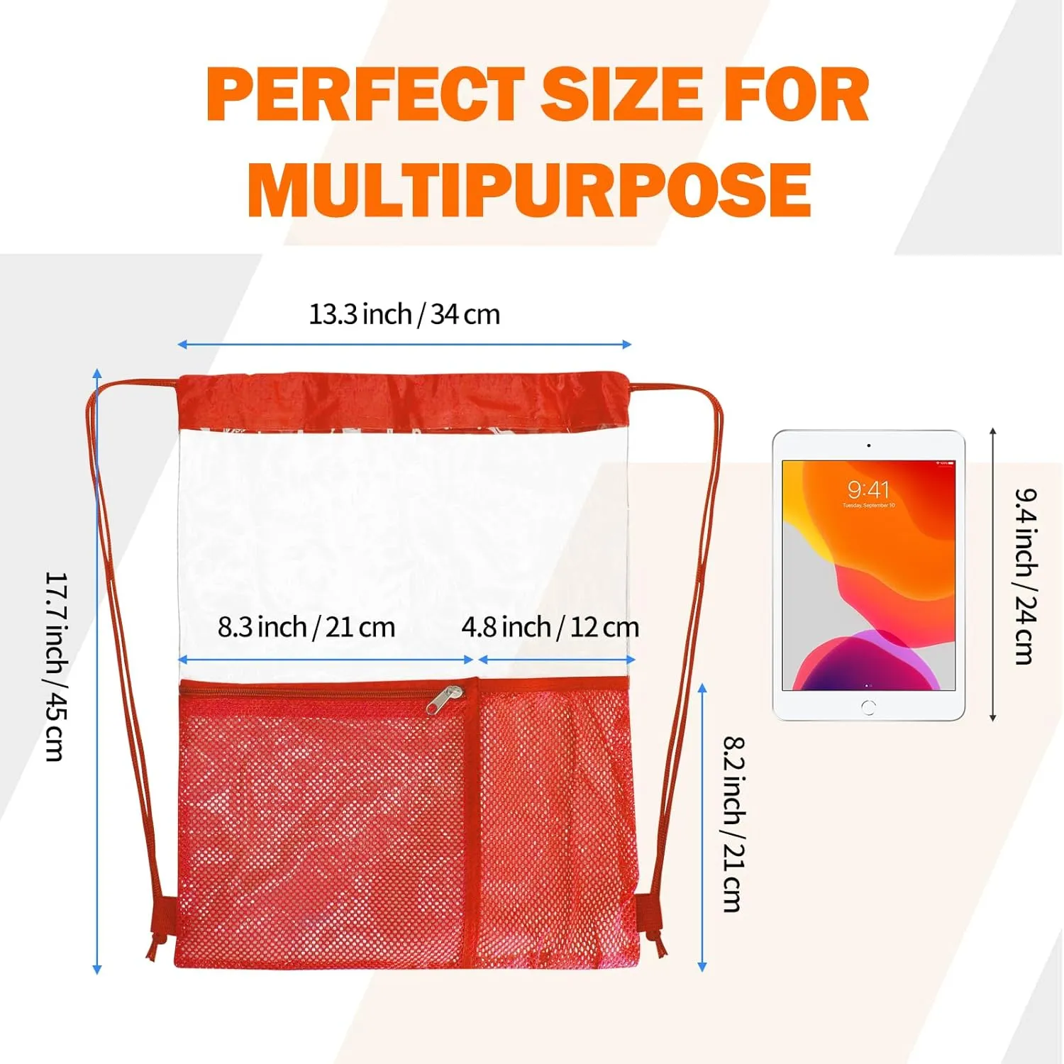NATURAL STYLE 2 PACK Clear Drawstring Bag Stadium Approved, See Through Transparent PVC Drawstring Backpack (Red)