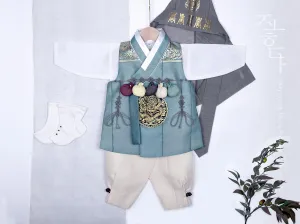 Noble Dragon Embroidery Baby Boy Hanbok in Teal