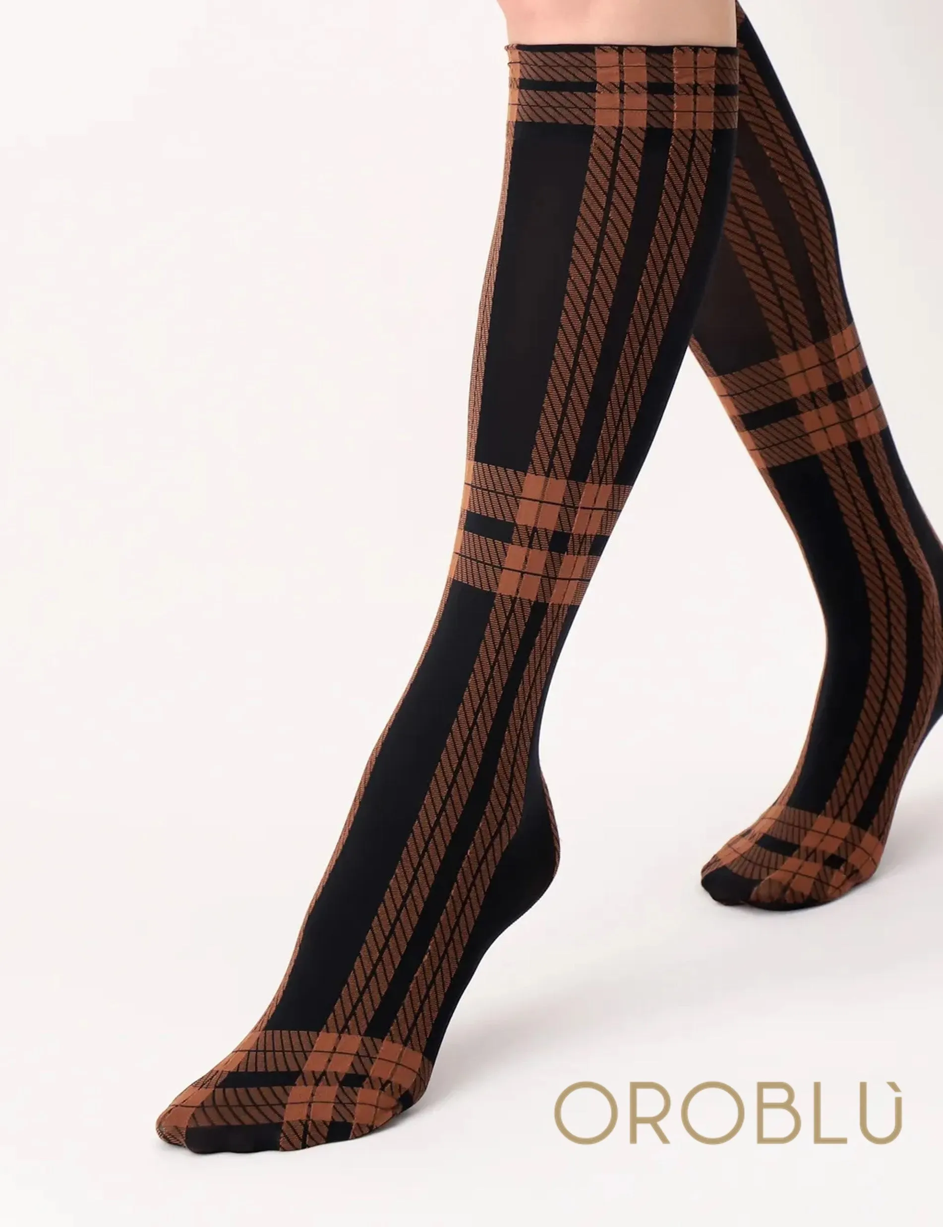 Oroblu All Colour Scottish Knee High Socks Black/Sienna