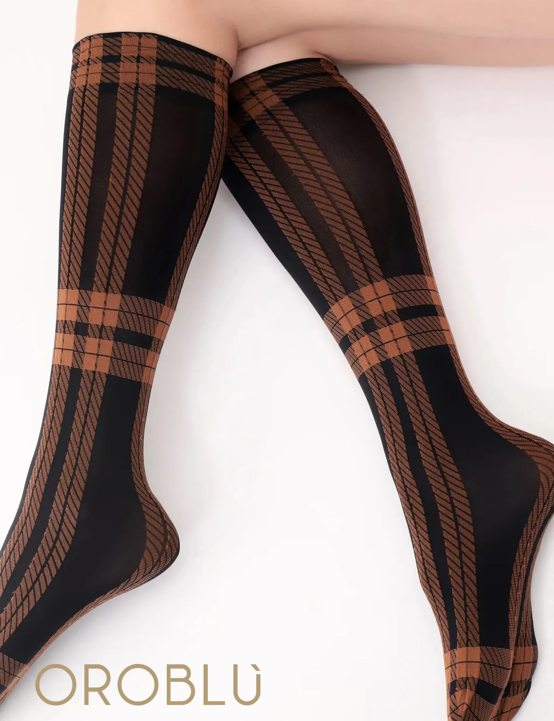 Oroblu All Colour Scottish Knee High Socks Black/Sienna