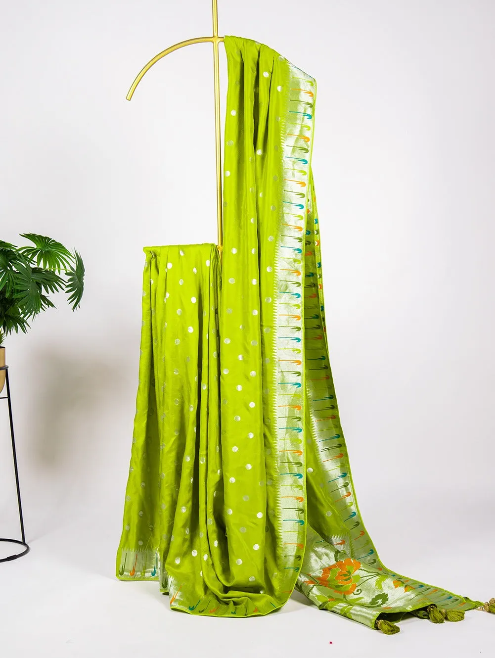 Parrot Color Zari Weaving Work Pure Viscose Saree