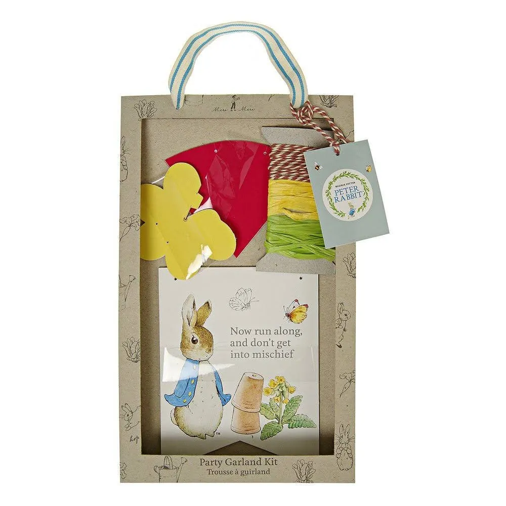 Peter Rabbit Garland, Includes 6 Flag Pennants, 3 Flower Pennants, 4 Paper Radishes, and Twine, 10 Feet Long