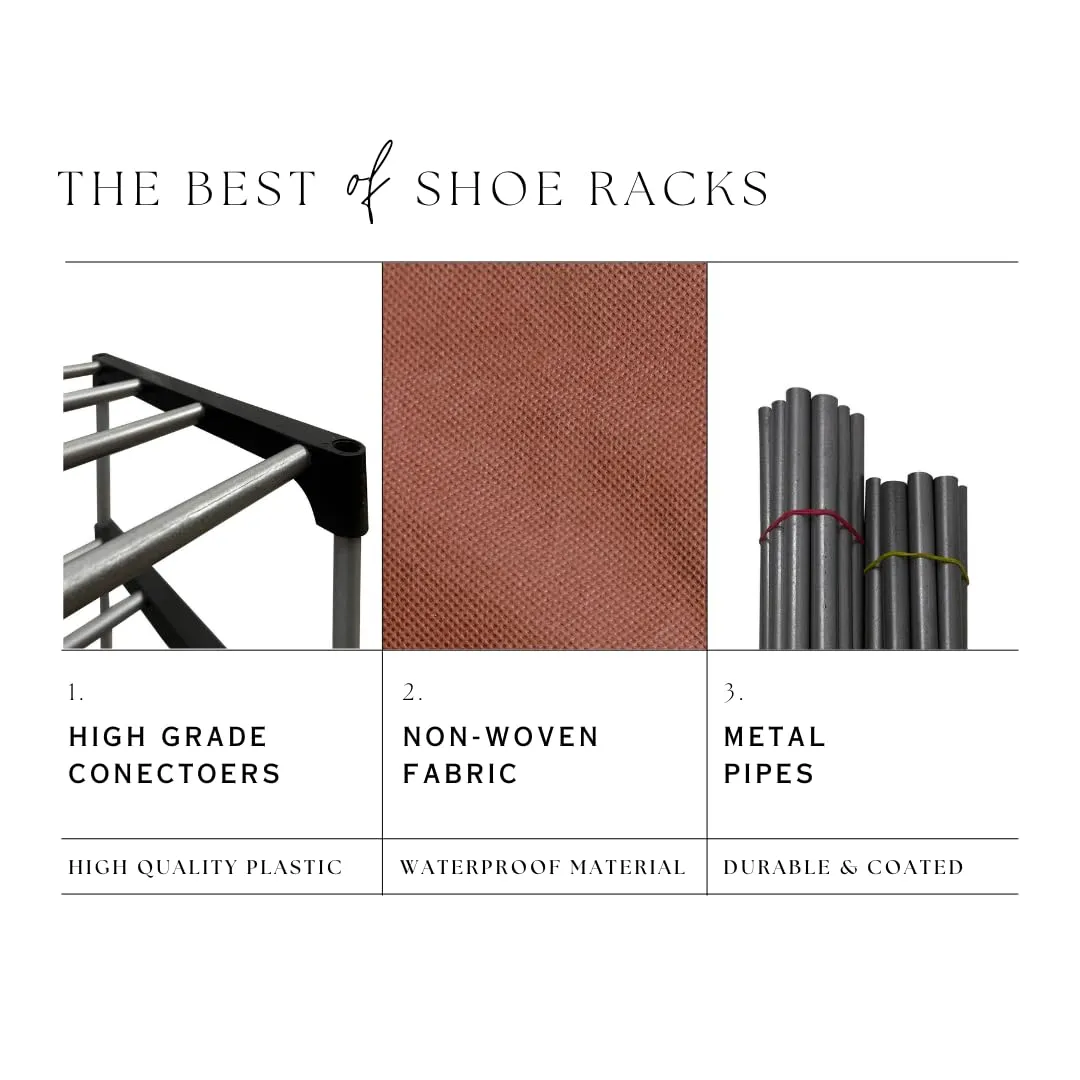 Raxon World 9 Tiers Shoe Rack with Dustproof Cover Closet Shoe Storage Cabinet Organizer,Brown