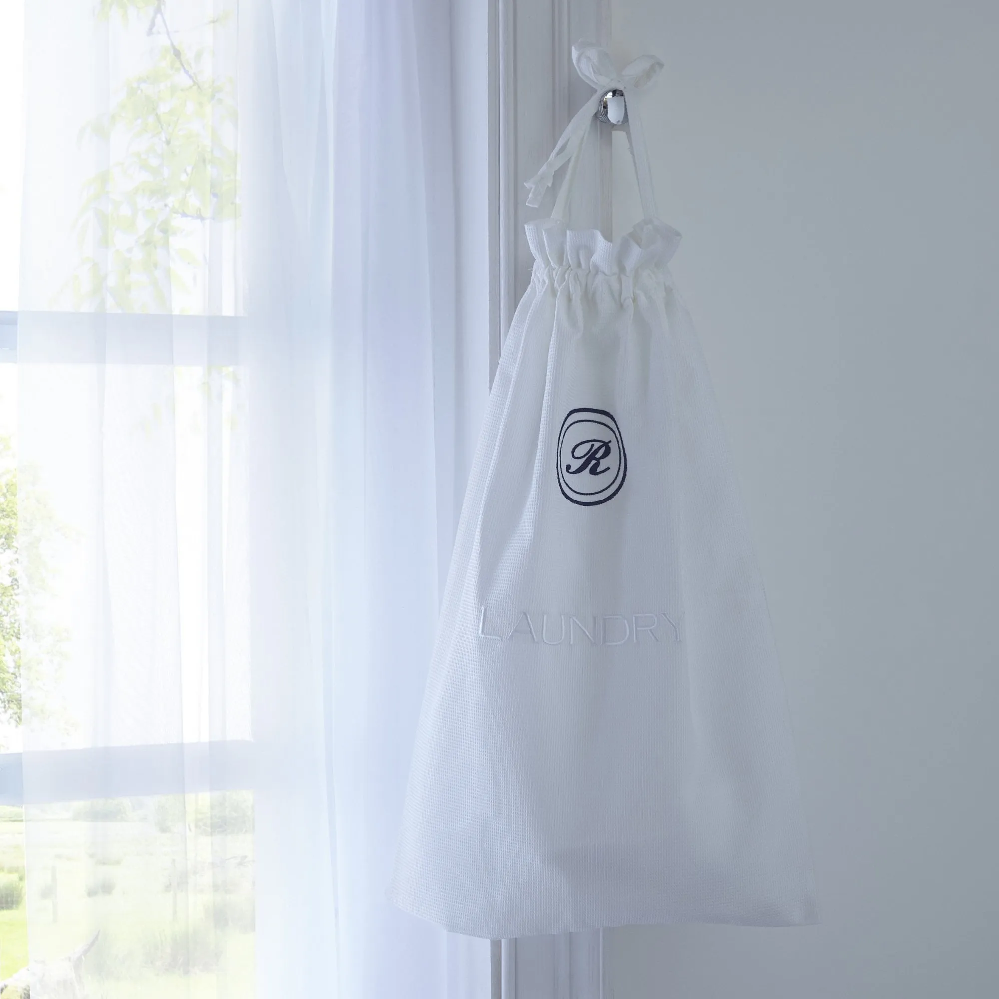 Round Border Personalised Luxury Waffle Laundry, Hairdryer and Shoe Bag Collection