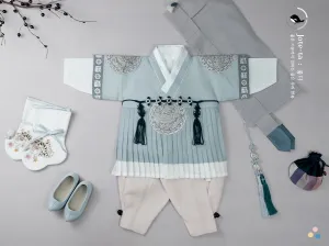 Royal Sky Blue Phoenix Embroidery Baby Boy Hanbok