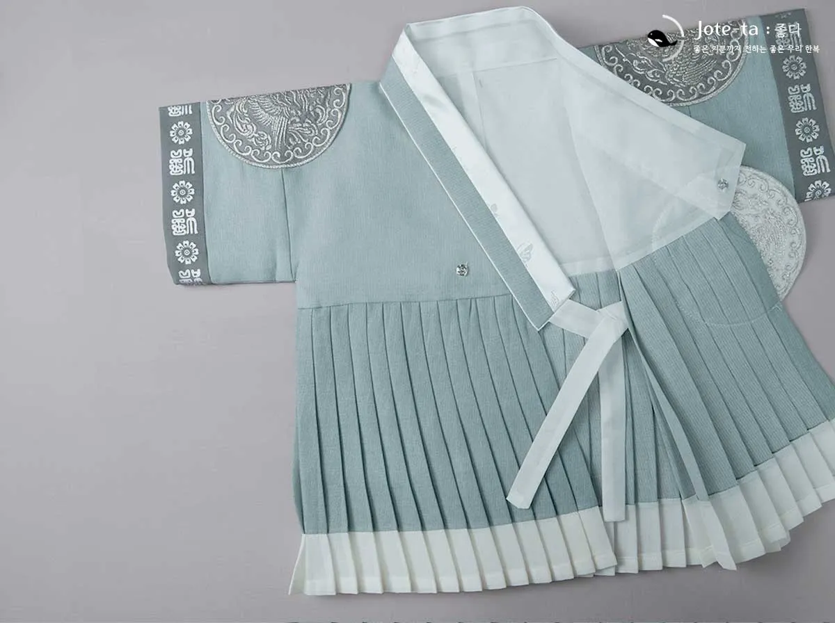 Royal Sky Blue Phoenix Embroidery Baby Boy Hanbok
