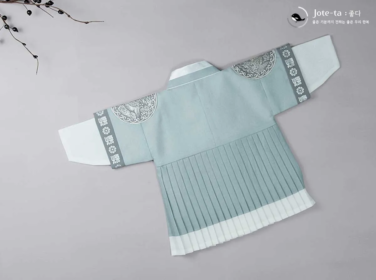 Royal Sky Blue Phoenix Embroidery Baby Boy Hanbok