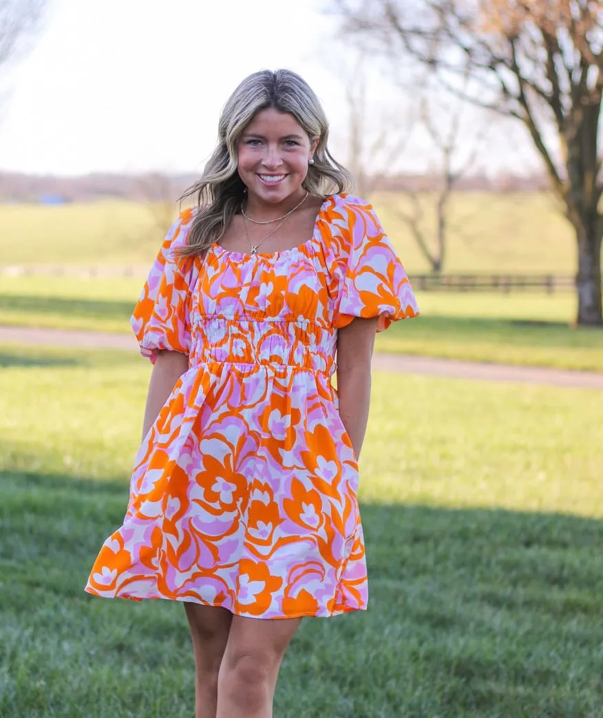 Sunset Romance Tie Back Balloon Sleeve Dress