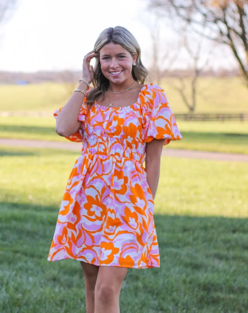 Sunset Romance Tie Back Balloon Sleeve Dress