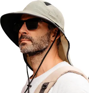 TOP-EX M/L/XL/XXL Unisex Mens Sun Hat with Neck Flap Sunglass Lock UPF 50 Wide Brim Fishing Hats Waterproof & Packable