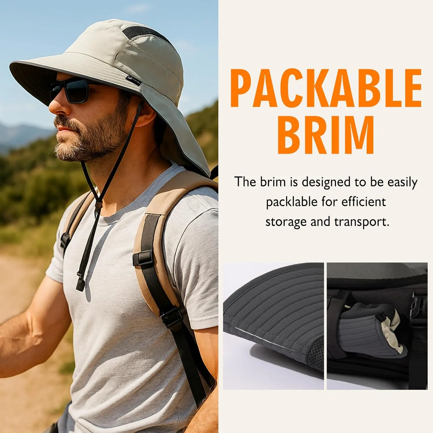TOP-EX M/L/XL/XXL Unisex Mens Sun Hat with Neck Flap Sunglass Lock UPF 50 Wide Brim Fishing Hats Waterproof & Packable