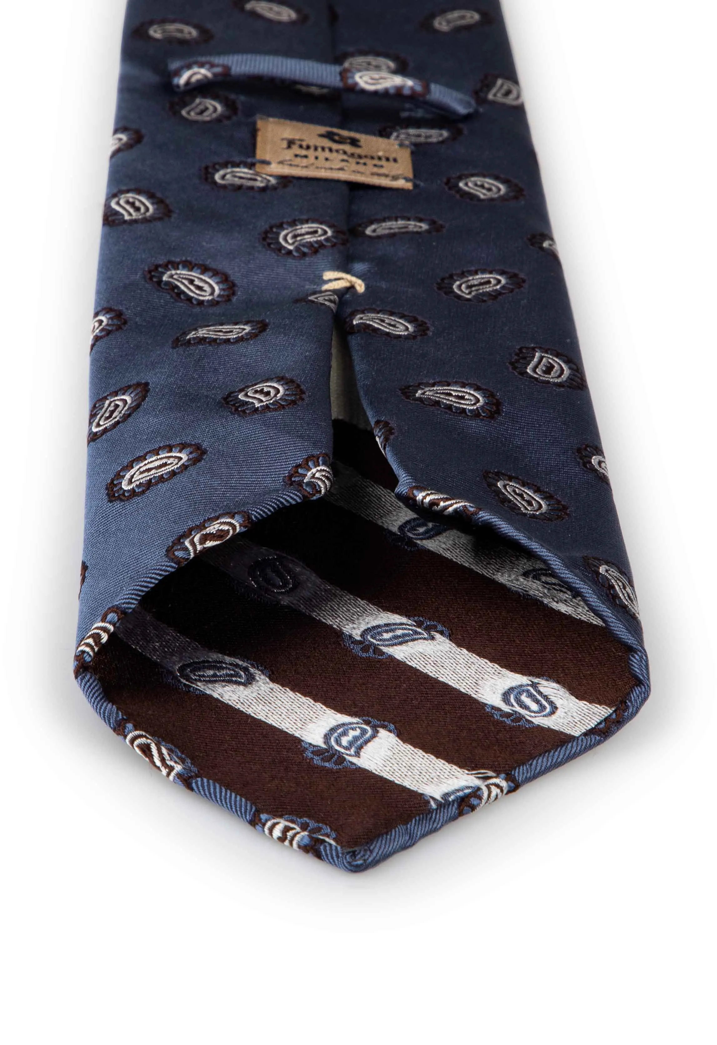 Turquoise white & brown paisley patterned silk unlined hand made tie