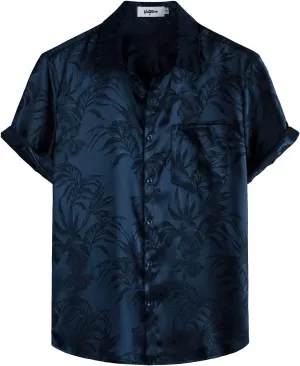 VATPAVE Mens Summer Jacquard Regular Fit Shirts Casual Button Down Short Sleeve Beach Tops with Pocket