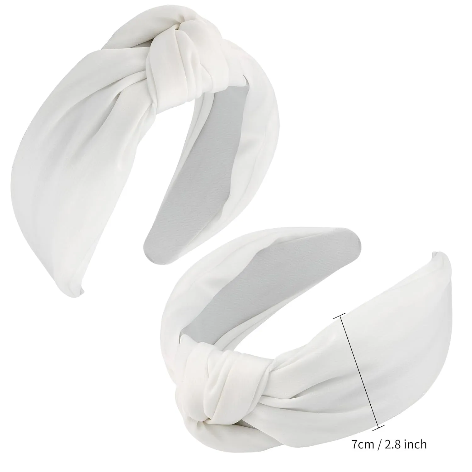 VELSCRUN 2 Pcs Wide Knotted Headbands for Women - Black & White Solid Head Bands for Top Knots, Washing Face, Gifts