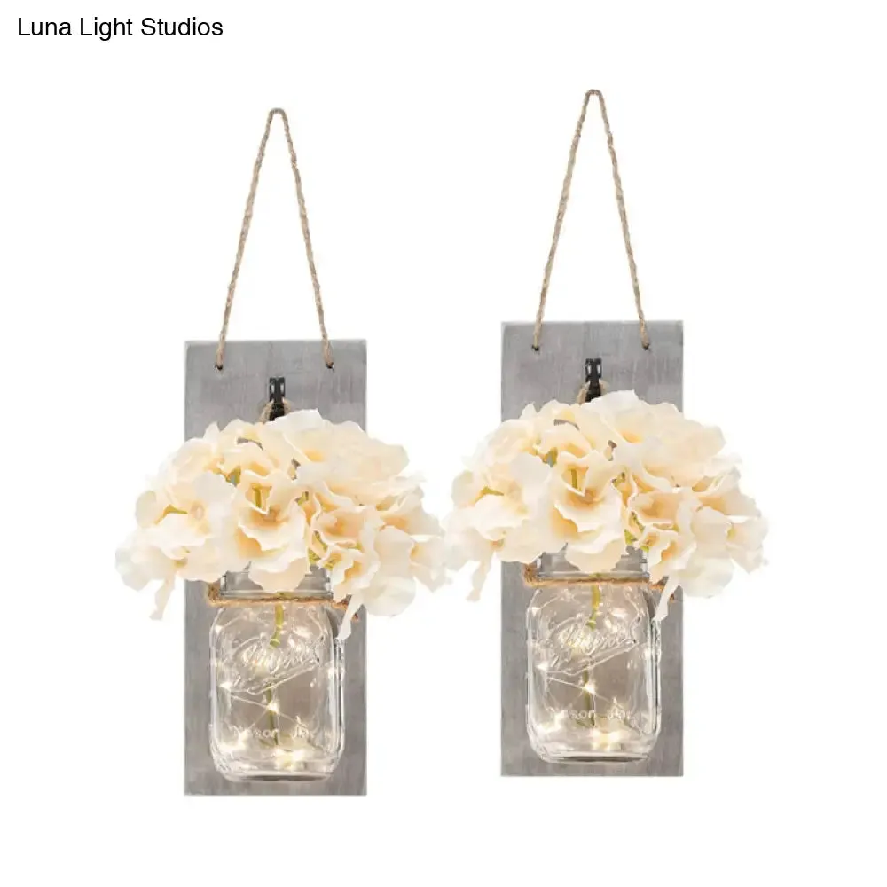 White Flower Hanging Wall Light with Clear Glass Shade String Light - 2 Pack for Hallways